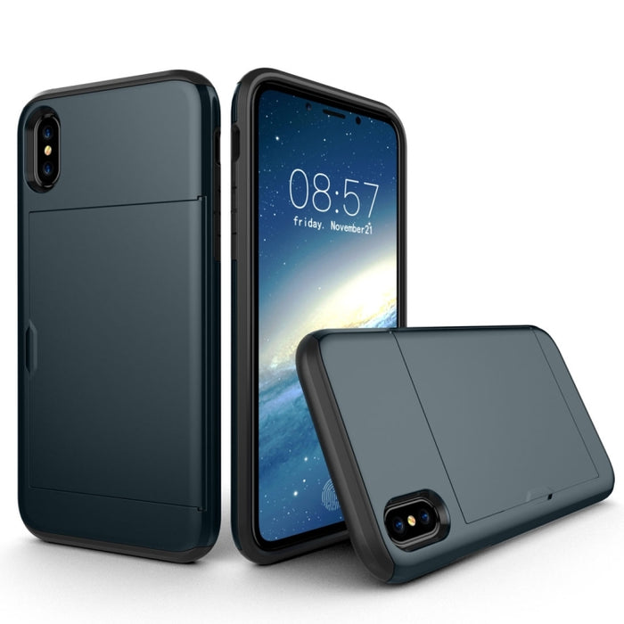 Para iPhone X / XS TPU + PC Funda protectora trasera a prueba de caídas con ranura para tarjeta