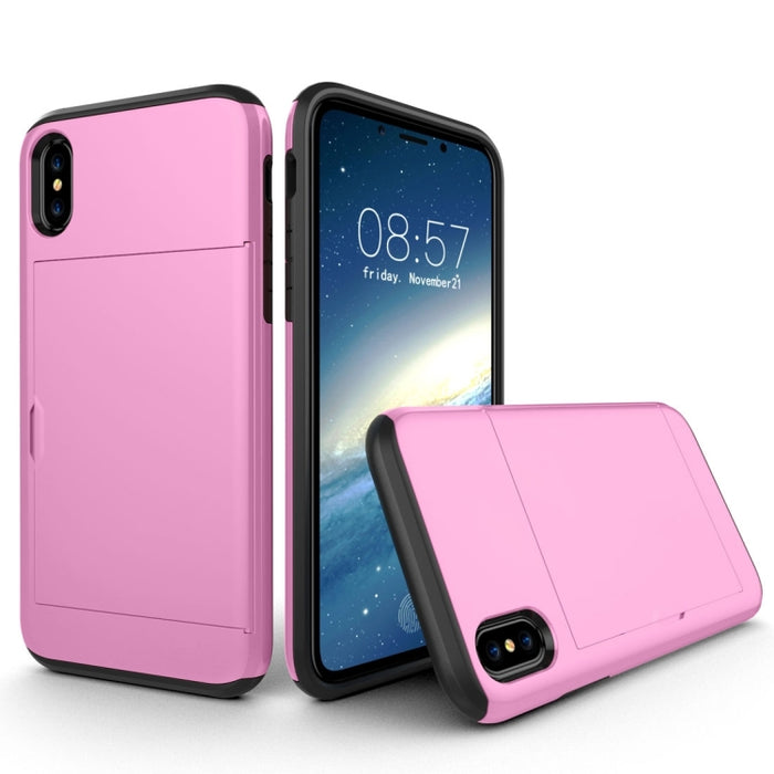 Para iPhone X / XS TPU + PC Funda protectora trasera a prueba de caídas con ranura para tarjeta