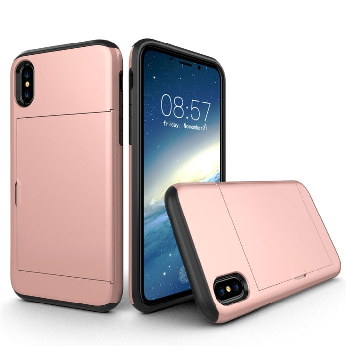 Para iPhone X / XS TPU + PC Funda protectora trasera a prueba de caídas con ranura para tarjeta