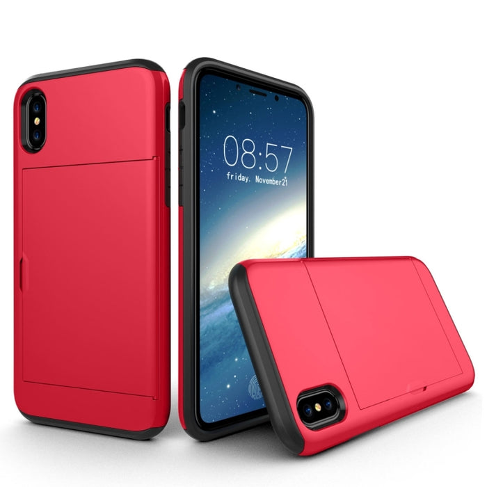 Para iPhone X / XS TPU + PC Funda protectora trasera a prueba de caídas con ranura para tarjeta