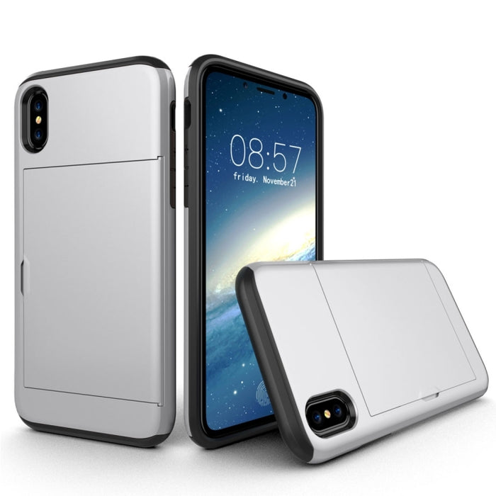 Para iPhone X / XS TPU + PC Funda protectora trasera a prueba de caídas con ranura para tarjeta