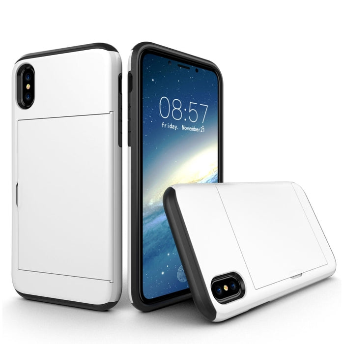 Para iPhone X / XS TPU + PC Funda protectora trasera a prueba de caídas con ranura para tarjeta
