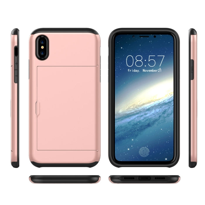 Para iPhone X / XS TPU + PC Funda protectora trasera a prueba de caídas con ranura para tarjeta