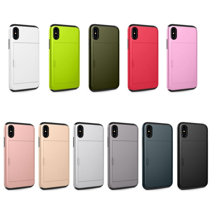 Para iPhone X / XS TPU + PC Funda protectora trasera a prueba de caídas con ranura para tarjeta