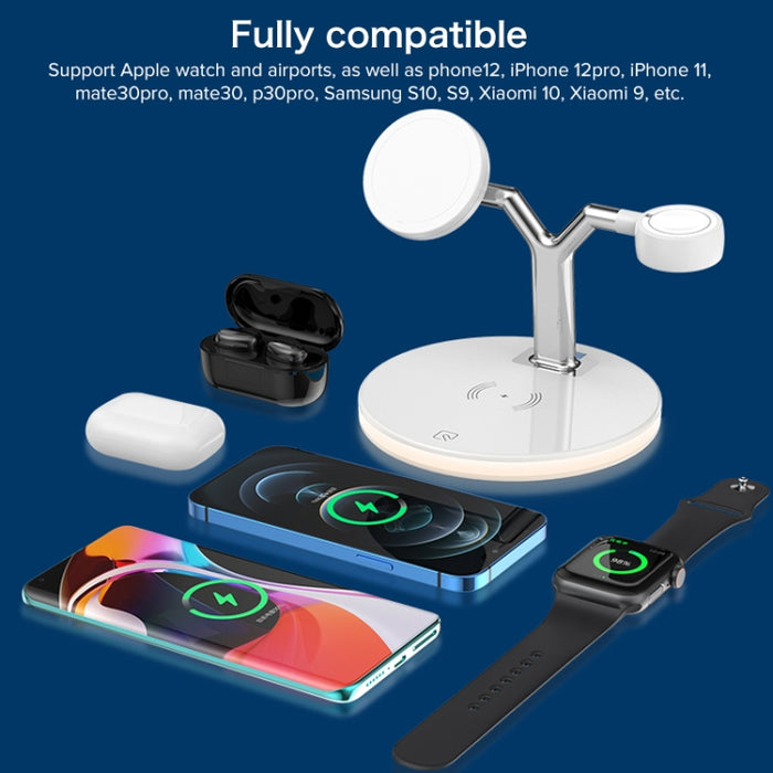 Cargador inalámbrico magnético multifunción 3 en 1 de 15 W para teléfonos móviles, relojes Apple y AirPods, con luz LED de colores