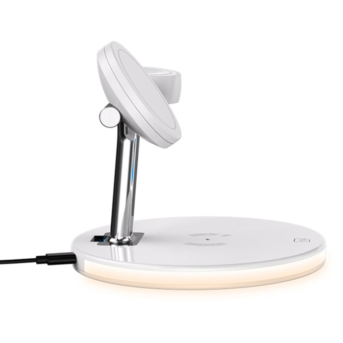 Cargador inalámbrico magnético multifunción 3 en 1 de 15 W para teléfonos móviles, relojes Apple y AirPods, con luz LED de colores