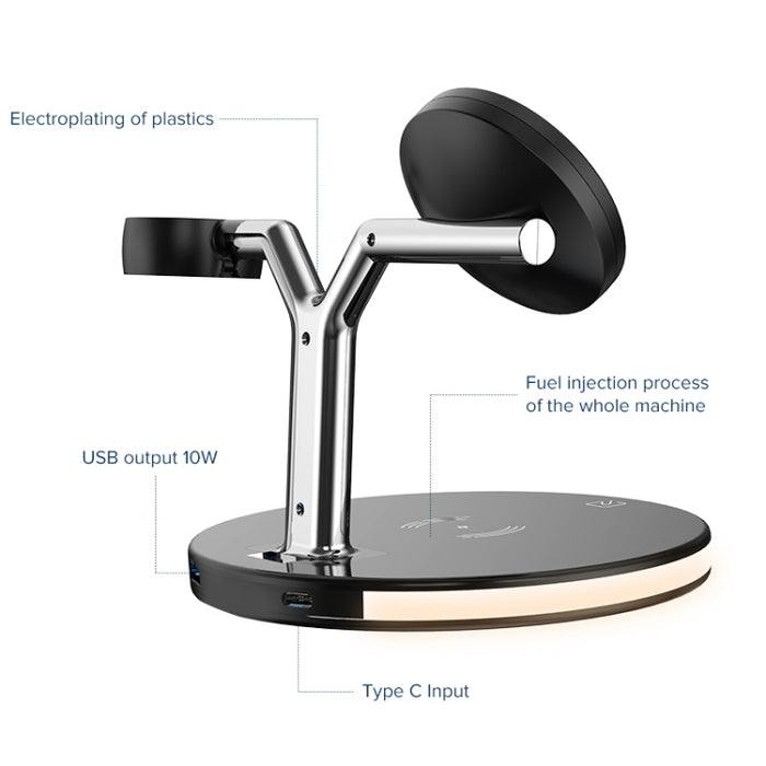 Cargador inalámbrico magnético multifunción 3 en 1 de 15 W para teléfonos móviles, relojes Apple y AirPods, con luz LED de colores