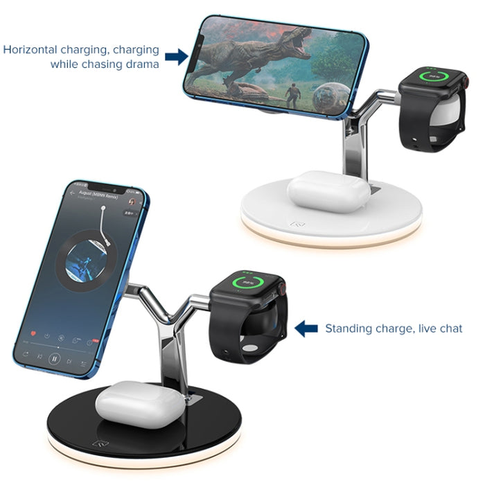 Cargador inalámbrico magnético multifunción 3 en 1 de 15 W para teléfonos móviles, relojes Apple y AirPods, con luz LED de colores