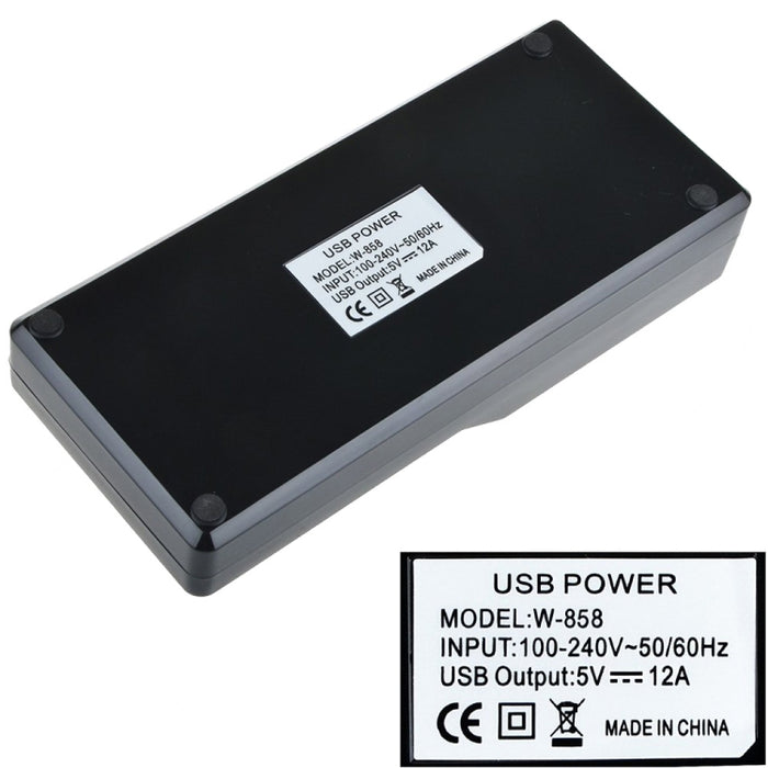 W-858 12A 12 puertos USB base de carga rápida cargador inteligente de escritorio AC100-240V, enchufe AU