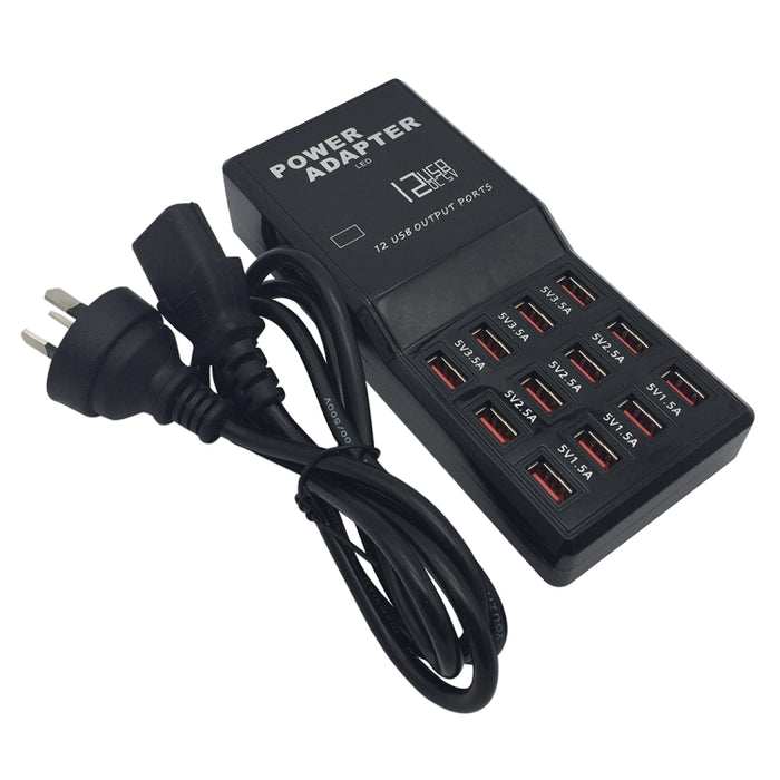 W-858 12A 12 puertos USB base de carga rápida cargador inteligente de escritorio AC100-240V, enchufe AU