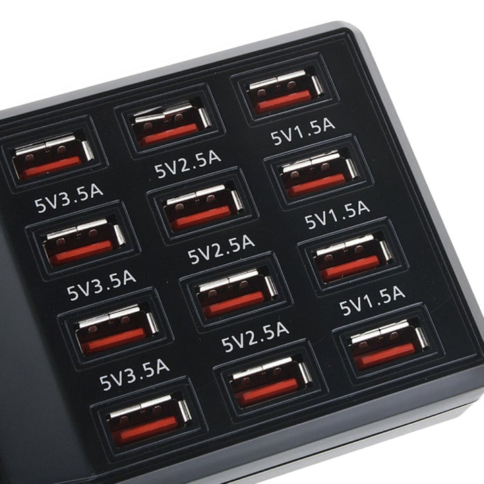 W-858 12A 12 puertos USB base de carga rápida cargador inteligente de escritorio AC100-240V, enchufe de EE. UU.