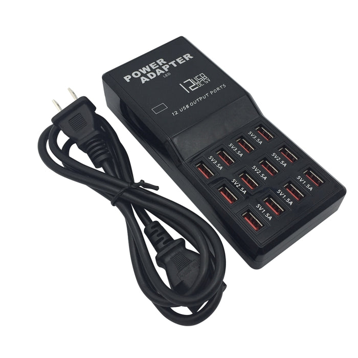 W-858 12A 12 puertos USB base de carga rápida cargador inteligente de escritorio AC100-240V, enchufe de EE. UU.