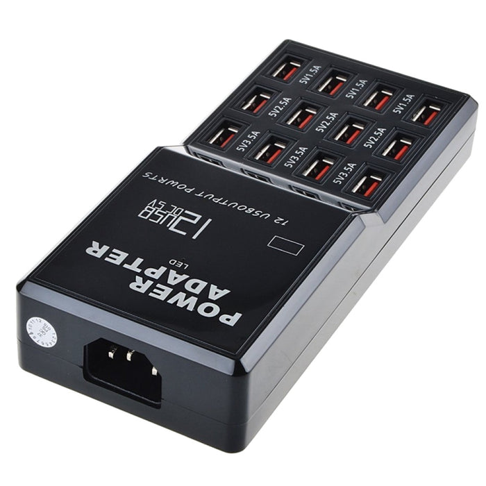 W-858 12A 12 puertos USB base de carga rápida cargador inteligente de escritorio AC100-240V, enchufe de la UE