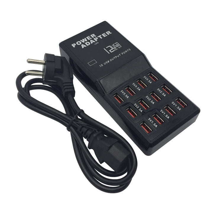 W-858 12A 12 puertos USB base de carga rápida cargador inteligente de escritorio AC100-240V, enchufe de la UE