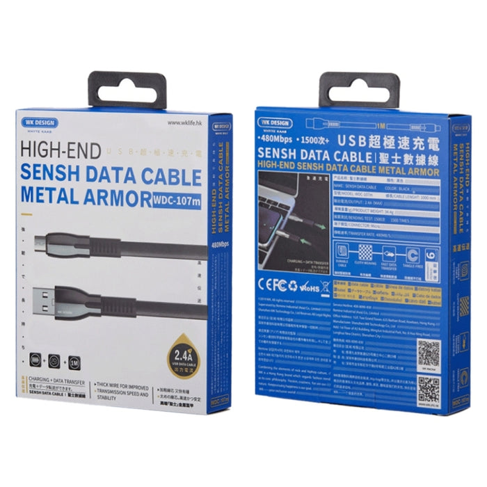 WK WDC-107i 1m 2.4A Serie Saint Zinc Alloy USB a cable de carga de sincronización de datos de 8 pines