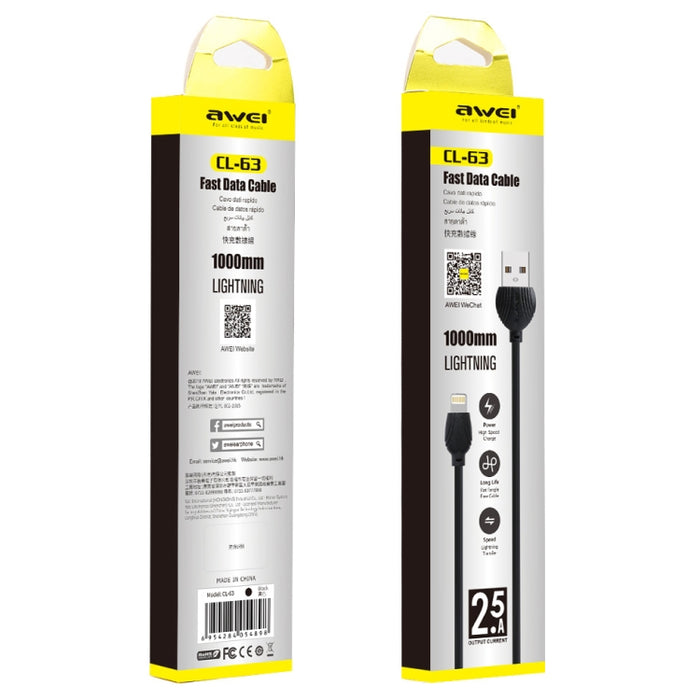 awei CL-63 2.5A Cable de datos de aleación de aluminio de carga + transmisión de 8 pines, longitud: 1 m