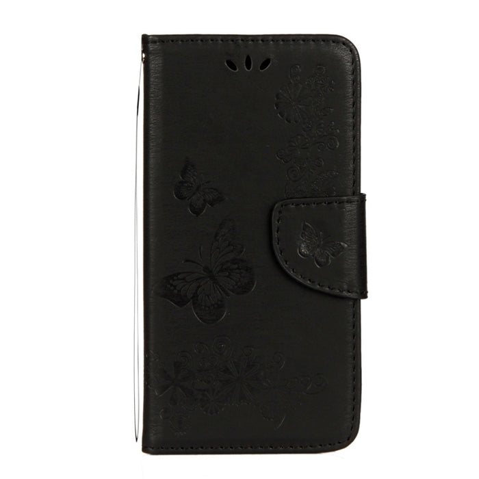 Para iPhone X / XS Funda de cuero con tapa horizontal con patrón de mariposa y flores prensadas con soporte, ranuras para tarjetas, billetera y cordón