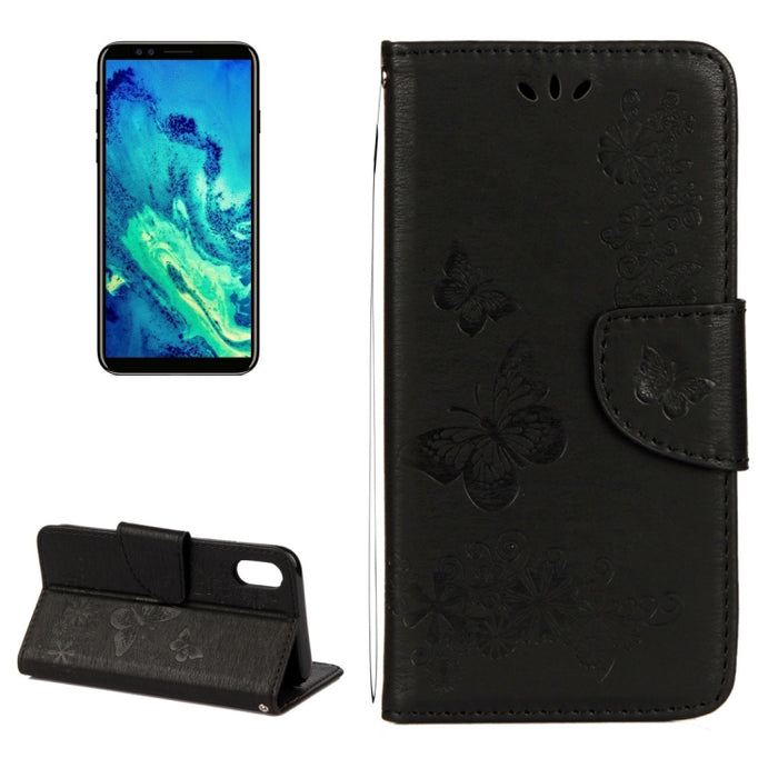 Para iPhone X / XS Funda de cuero con tapa horizontal con patrón de mariposa y flores prensadas con soporte, ranuras para tarjetas, billetera y cordón