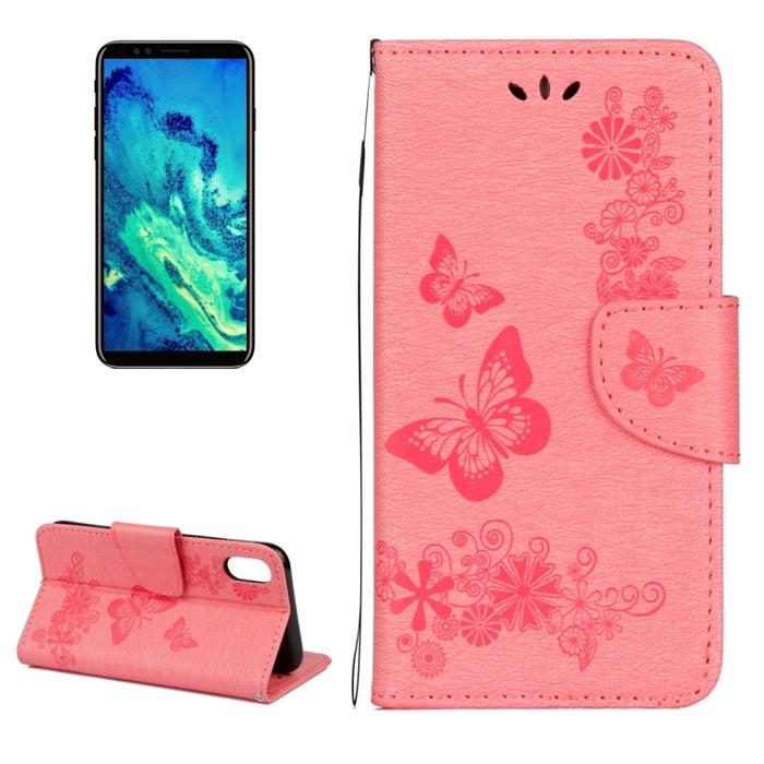 Para iPhone X / XS Funda de cuero con tapa horizontal con patrón de mariposa y flores prensadas con soporte, ranuras para tarjetas, billetera y cordón