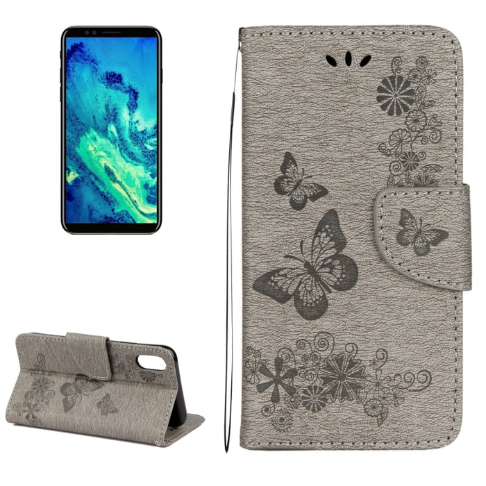 Para iPhone X / XS Funda de cuero con tapa horizontal con patrón de mariposa y flores prensadas con soporte, ranuras para tarjetas, billetera y cordón