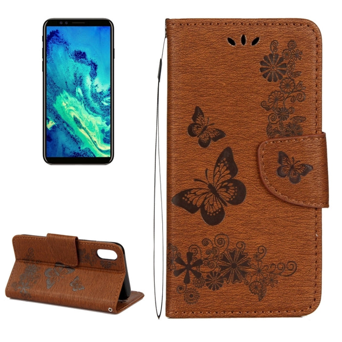 Para iPhone X / XS Funda de cuero con tapa horizontal con patrón de mariposa y flores prensadas con soporte, ranuras para tarjetas, billetera y cordón