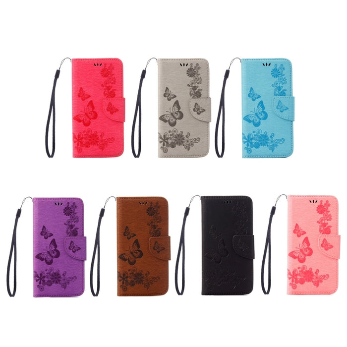 Para iPhone X / XS Funda de cuero con tapa horizontal con patrón de mariposa y flores prensadas con soporte, ranuras para tarjetas, billetera y cordón