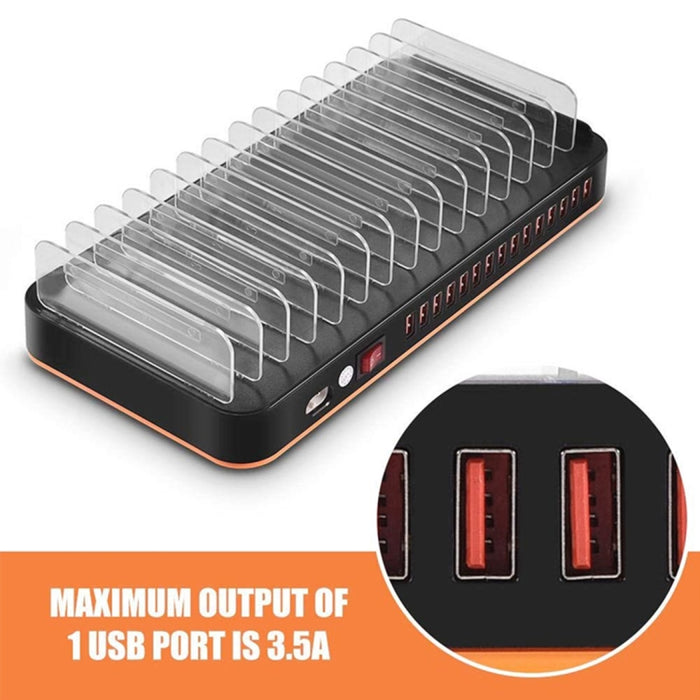 WLX-815 Cargador inteligente con base de carga rápida USB de 100 W y 15 puertos con soporte para teléfono y tableta