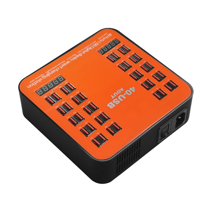 WLX-840 Estación de carga inteligente con pantalla digital USB de 200 W y 40 puertos AC100-240 V, enchufe de la UE (negro + naranja)