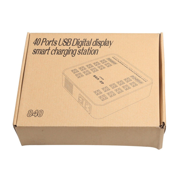 WLX-840 Estación de carga inteligente con pantalla digital USB de 200 W y 40 puertos AC100-240 V, enchufe de la UE (negro + naranja)