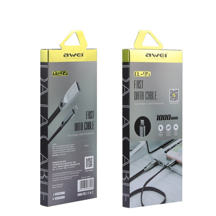 AWEI CL-95 USB a 8 pines TPE de carga rápida portátil + cable de datos de aleación de aluminio, 2 A, longitud: 1 m