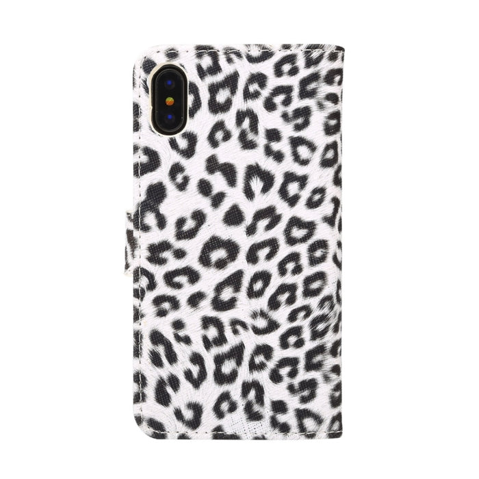 Para iPhone X Leopard Pattern PU + PC Funda protectora de cuero con tapa horizontal con soporte y ranuras para tarjetas