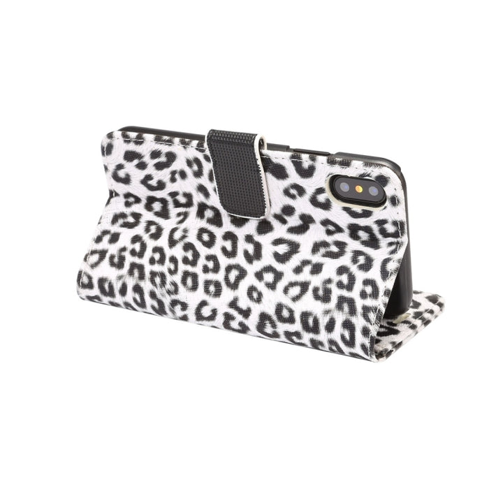 Para iPhone X Leopard Pattern PU + PC Funda protectora de cuero con tapa horizontal con soporte y ranuras para tarjetas