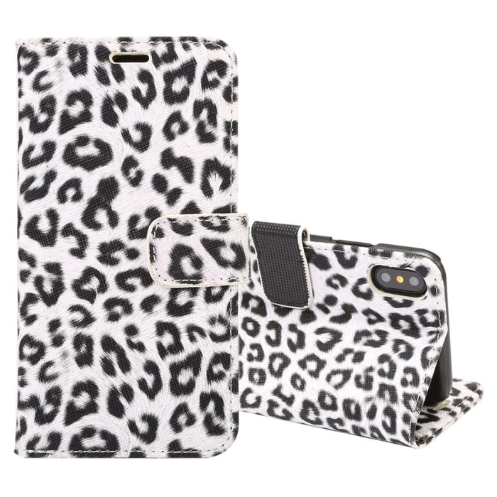 Para iPhone X Leopard Pattern PU + PC Funda protectora de cuero con tapa horizontal con soporte y ranuras para tarjetas