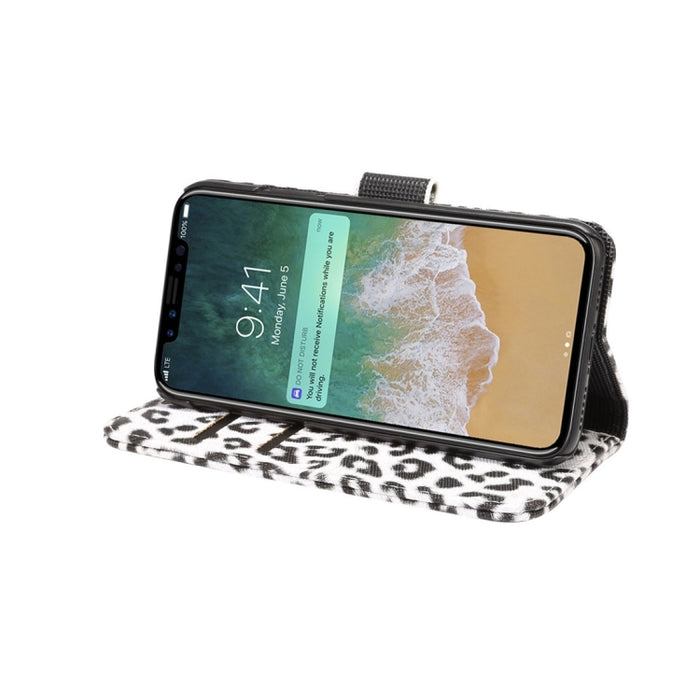 Para iPhone X Leopard Pattern PU + PC Funda protectora de cuero con tapa horizontal con soporte y ranuras para tarjetas