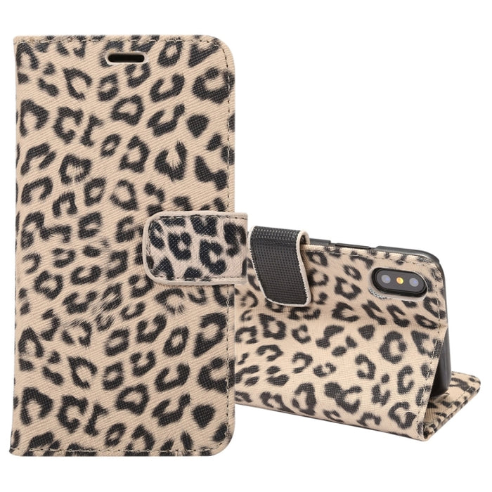 Para iPhone X Leopard Pattern PU + PC Funda protectora de cuero con tapa horizontal con soporte y ranuras para tarjetas