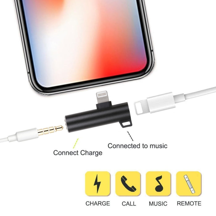 Adaptador de audio de carga macho 2 en 1 con forma de cabeza esférica de 8 pines + 3,5 mm a 8 pines