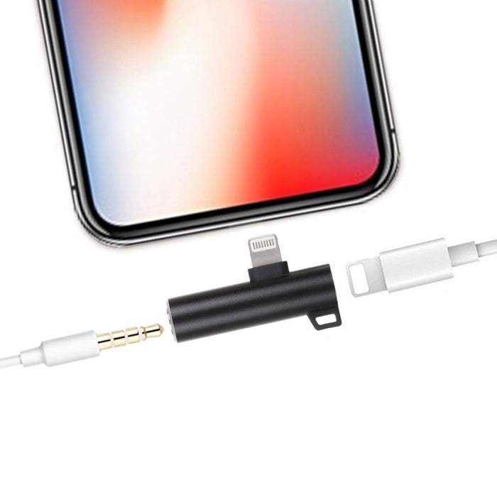 Adaptador de audio de carga macho 2 en 1 con forma de cabeza esférica de 8 pines + 3,5 mm a 8 pines