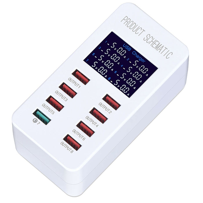 A8 40W 8 puertos USB + estación de carga inteligente QC3.0 con pantalla digital AC100-240V, enchufe AU
