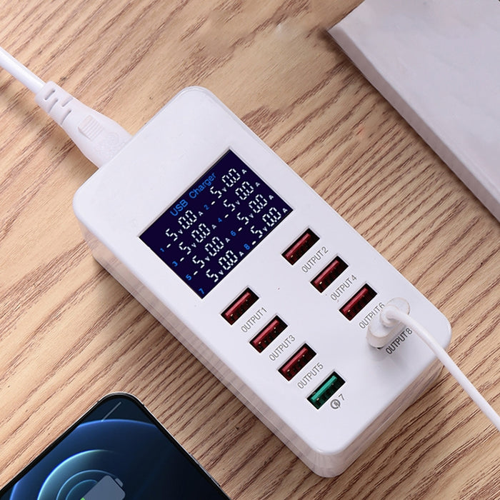 Estación de carga inteligente A8 40W 8 puertos USB + QC3.0 con pantalla digital AC100-240V, enchufe de la UE