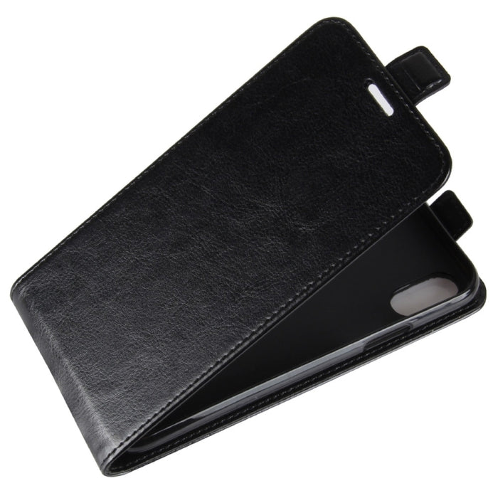 Para iPhone X / XS Funda de cuero con tapa vertical con textura Crazy Horse con ranura para tarjeta y marco de fotos