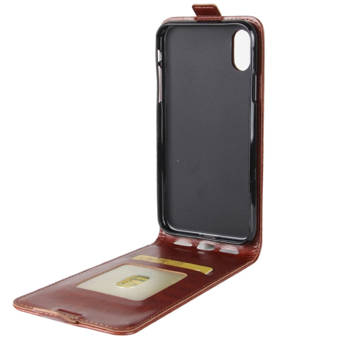 Para iPhone X / XS Funda de cuero con tapa vertical con textura Crazy Horse con ranura para tarjeta y marco de fotos