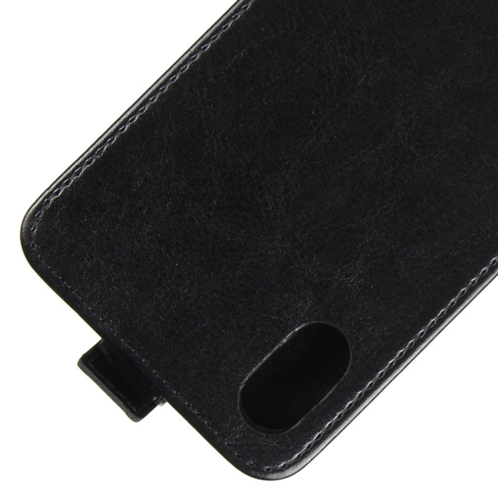 Para iPhone X / XS Funda de cuero con tapa vertical con textura Crazy Horse con ranura para tarjeta y marco de fotos