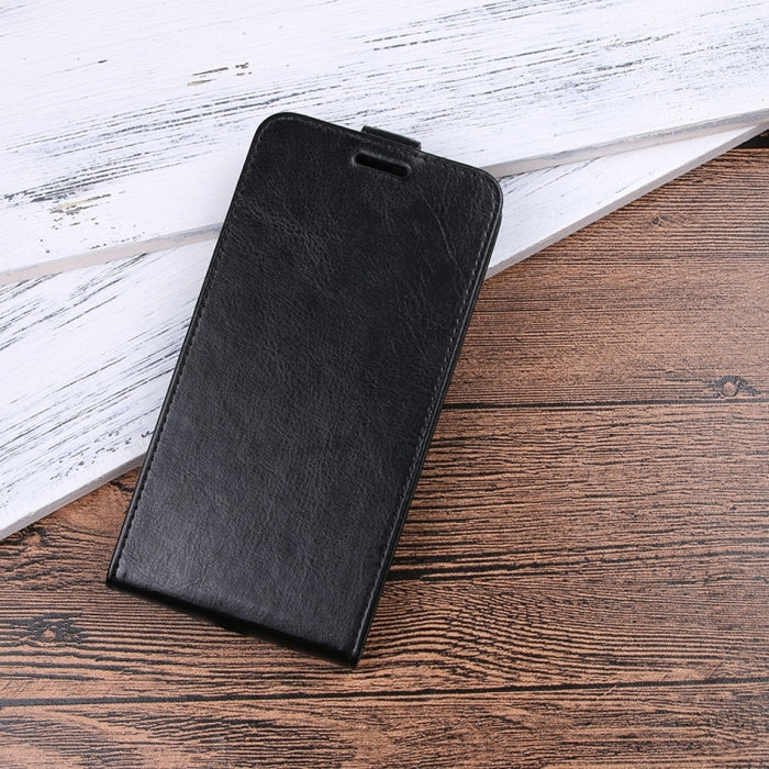 Para iPhone X / XS Funda de cuero con tapa vertical con textura Crazy Horse con ranura para tarjeta y marco de fotos