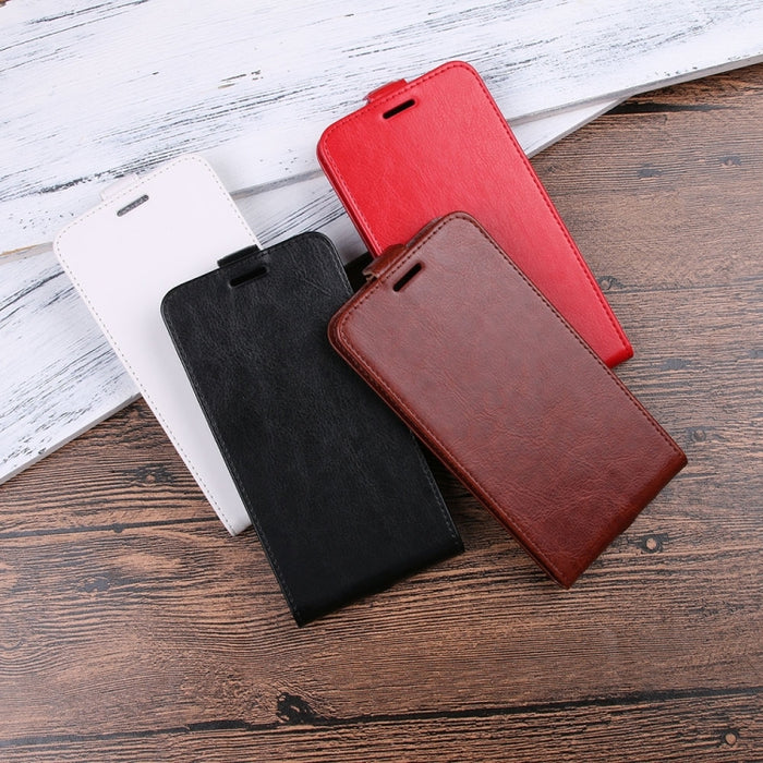 Para iPhone X / XS Funda de cuero con tapa vertical con textura Crazy Horse con ranura para tarjeta y marco de fotos
