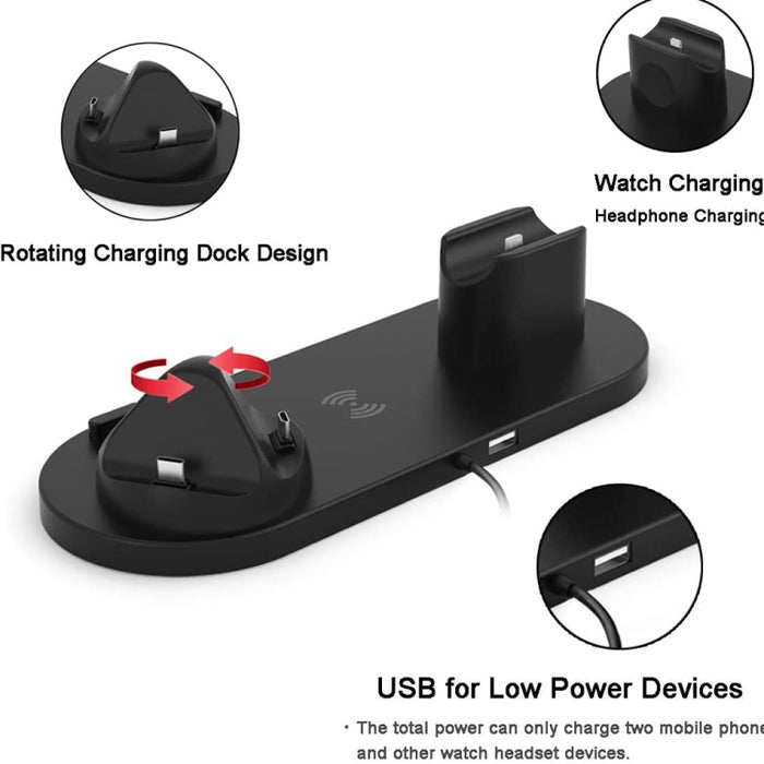 Cargador inalámbrico 6 en 1 actualizado HQ-UD15 para iPhone, Apple Watch, AirPods y otros teléfonos Android