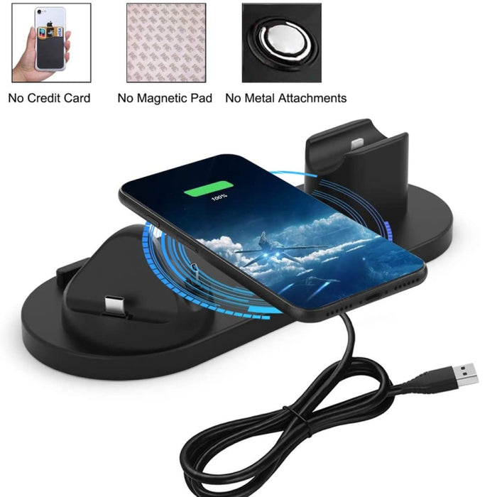Cargador inalámbrico 6 en 1 actualizado HQ-UD15 para iPhone, Apple Watch, AirPods y otros teléfonos Android