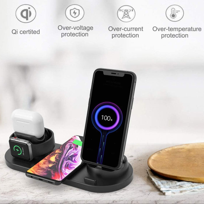 Cargador inalámbrico 6 en 1 actualizado HQ-UD15 para iPhone, Apple Watch, AirPods y otros teléfonos Android