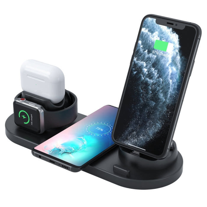 Cargador inalámbrico 6 en 1 actualizado HQ-UD15 para iPhone, Apple Watch, AirPods y otros teléfonos Android