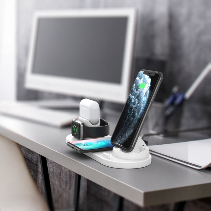 Cargador inalámbrico 6 en 1 actualizado HQ-UD15 para iPhone, Apple Watch, AirPods y otros teléfonos Android
