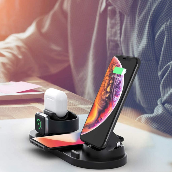 Cargador inalámbrico 6 en 1 actualizado HQ-UD15 para iPhone, Apple Watch, AirPods y otros teléfonos Android